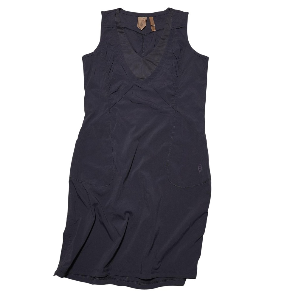 Indygena Dress Womens Small Black V Neck Sleeveless Sheath Knee Length Travel